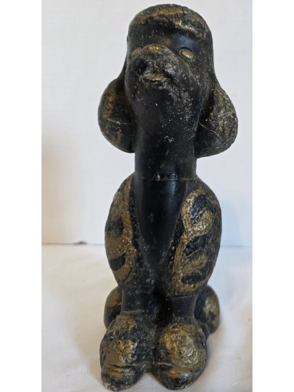 vintage mid-century black and gold ceramic poodle figurine